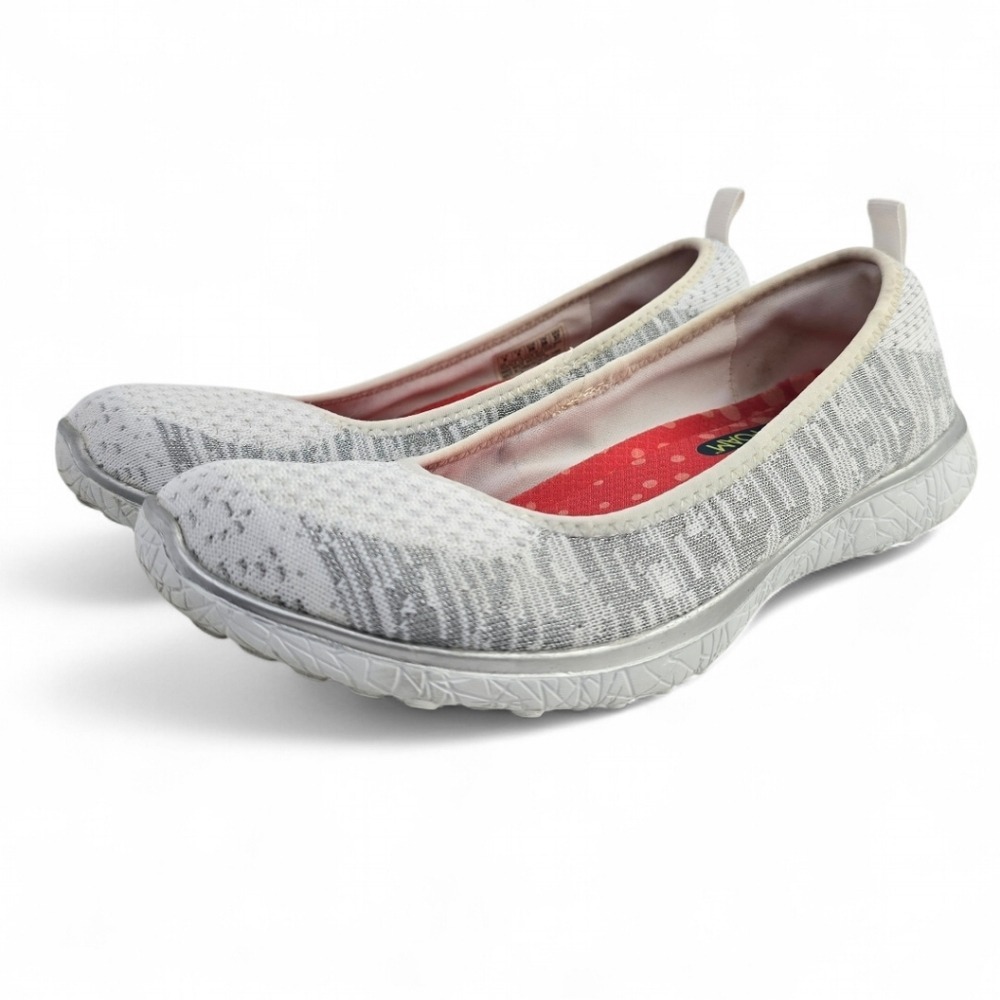 Skechers Women's Air Cooled Memory Foam White Gray Slip-On Shoes Flats Textile 8